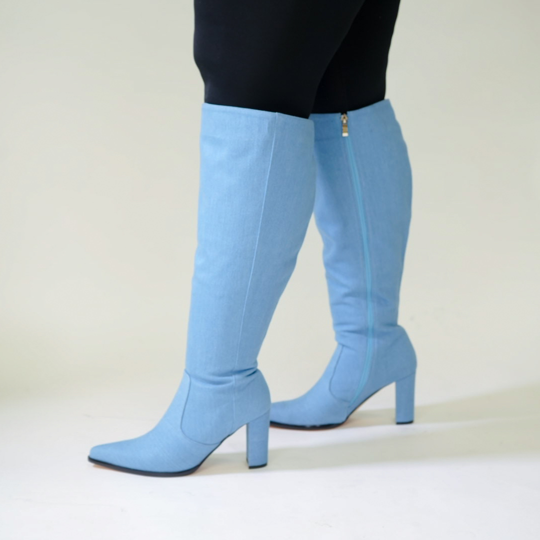 CHELSEA WIDE CALF KNEE HIGH DENIM