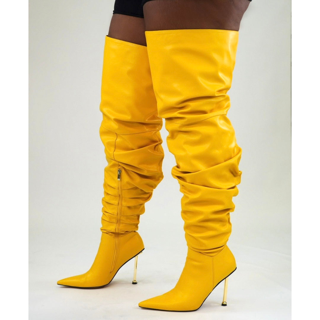 SHONDRA WIDE CALF THIGH HIGH - YELLOW