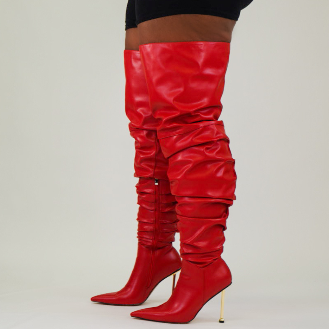 SHONDRA WIDE CALF THIGH HIGH - RED