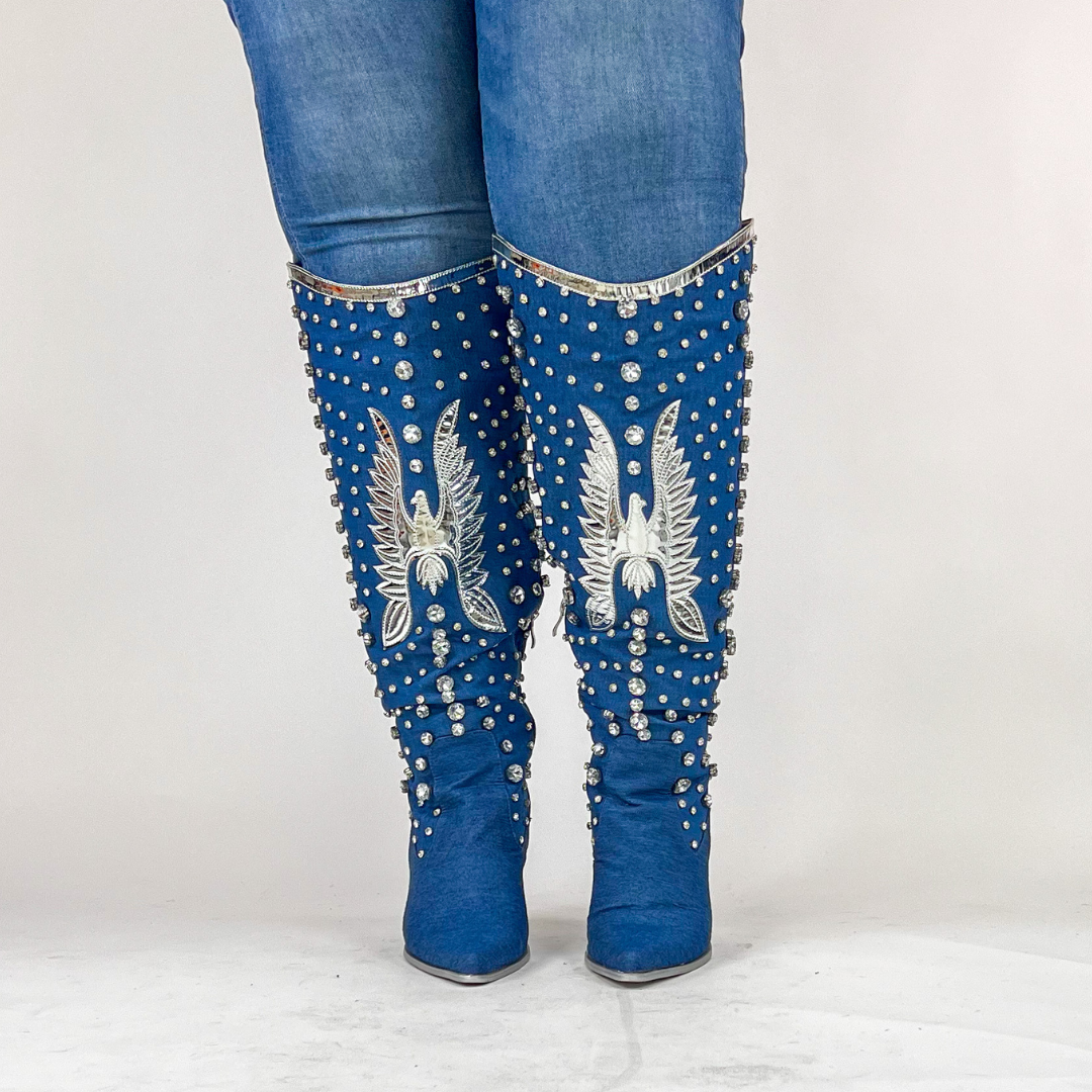 DAISY DENIM WIDE CALF COWBOY BOOTS